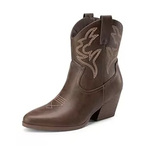 DREAM PAIRS  DREAM PAIRS Damen Cowboy-Cowgirl-Stiefel, bestickt, genäht, kurze Westernstiefel, niedriger Blockabsatz, spitze Zehenpartie, Stiefeletten