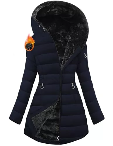 CSYX Jacken Wintermantel Damen Lang Warm Gefüttert Fleecejacke Winterjacke Elegant Steppmantel Jacke Herbst Winter Mantel Steppjacke Kapuzenjacke Fleece Parka Casual Winterparka Mäntel Daunenjacke Daunenmantel