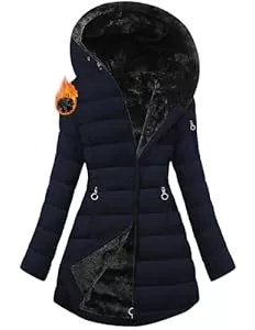 CSYX Jacken Wintermantel Damen Lang Warm Gefüttert Fleecejacke Winterjacke Elegant Steppmantel Jacke Herbst Winter Mantel Steppjacke Kapuzenjacke Fleece Parka Casual Winterparka Mäntel Daunenjacke Daunenmantel