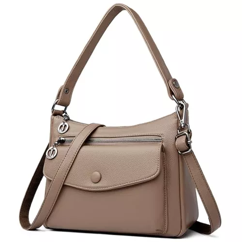 BAGROUPS Taschen & Rucksäcke BAGROUPS Damen-Umhängetasche, Große Kapazität, Weiches Leder, Mehrere Fächer, Unterarmtasche, Mädchen-Damen-Umhängetasche mit abnehmbarem, Verstellbarem Schultergurt