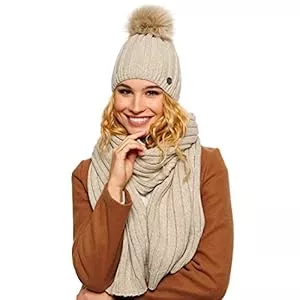 ELIMELI Hüte & Mützen ELIMELI® Kaschmir Mütze Damen Winter warme Strickmütze Wollmütze mit Kaschmir Wintermütze mit Kunstfell Bommel Slouch Strick Beanie Damen für Winter Bommelmütze Hergestellt in EU