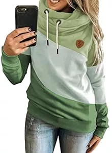 Dokotoo Pullover & Strickmode Dokotoo Damen Kapuzenpullover Stehkragen Hoodie Pullover Farbblock Sweatshirt Langarmshirt Oberteile für Herbst Winter S-3XL