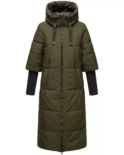 Navahoo Mäntel Navahoo Damen Langer Wintermantel Warmer Steppmantel mit Kapuze und Rippstrickärmeln Ciao MIAU XIV XS-3XL