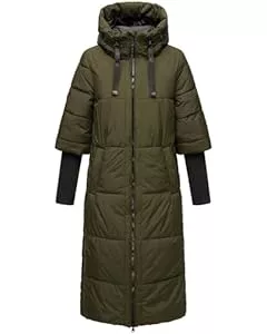 Navahoo Mäntel Navahoo Damen Langer Wintermantel Warmer Steppmantel mit Kapuze und Rippstrickärmeln Ciao MIAU XIV XS-3XL