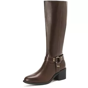 Putu  Putu Damen Stiefel mit Plateau Modische Reitstiefel mit weitem Schaft Blockabsatz Reißverschluss Bequeme kniehohe Langschaft Stiefel