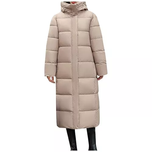 FUPODD Mäntel Daunenmantel Damen Lange Winterjacke Frauen Warm Puffermantel Steppmantel Damen Mit Kapuze Wintermantel Gesteppte Zipper Daunenjacke Parka Dicke Winter Mantel Puffer Jacke Coat Winddichte