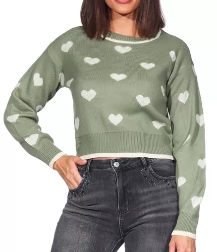 JDY Pullover & Strickmode JdY Damen Strickpullover kurzer Pullover Pulli mit Herzen JDYRomance