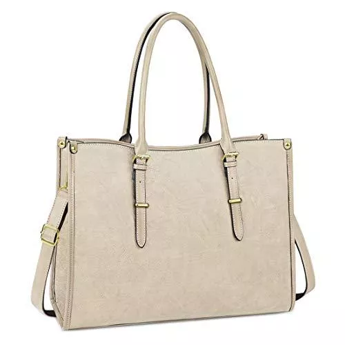 NUBILY Taschen & Rucksäcke Laptop Handtasche Damen Shopper Groß Business Tasche Aktentasche für Arbeit Schule Reis Umhängetasche Gross 15.6 Zoll PU Leder Frauen der Muttertag