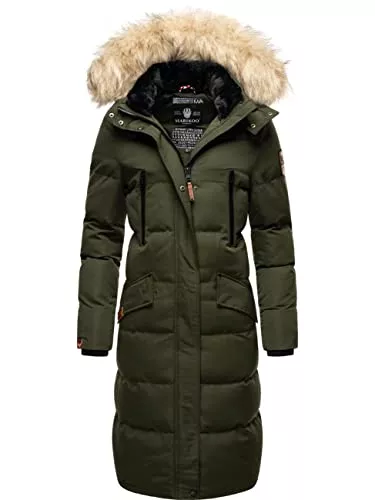 MARIKOO Mäntel MARIKOO Damen Wintermantel warmer Steppmantel lang mit abnehmbarem Kunstfell und Kapuze Schneesternchen XS-XXL