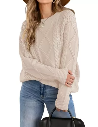 Zeagoo Pullover & Strickmode Zeagoo Pullover Damen Elegant Strickpullover Rundhals Herbst Winter Langarm Pullover Zopfmuster Sweater Pulli