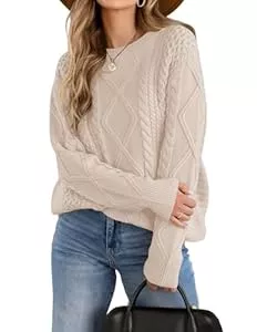 Zeagoo Pullover & Strickmode Zeagoo Pullover Damen Elegant Strickpullover Rundhals Herbst Winter Langarm Pullover Zopfmuster Sweater Pulli