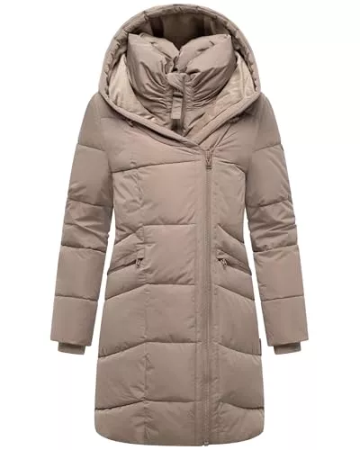 MARIKOO Mäntel MARIKOO Damen Langer Mantel warme Winterjacke mit doppeltem Reißverschluss und Kapuze Virenaa 16 S-3XL