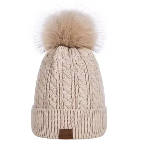 Alepo Hüte & Mützen Alepo Beanie-Mützen für Damen, Bommelmütze mit gestricktem Futter, warme Wintermützen für Damen, weiche Skimütze mit Bommel