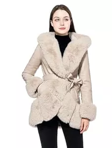 GRAN ORIENTE Mäntel GRAN ORIENTE Damen Kunstledermantel mit Kunstfellkragen, Winter, warm, Gürtel, mittellang, mit Pelz gefüttert mit Kapuze