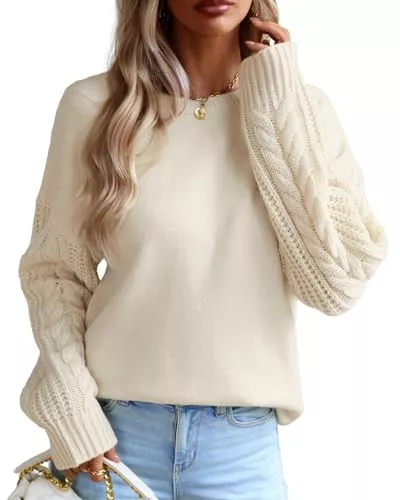 Atxnn Pullover & Strickmode Atxnn Pullover Damen Winter Herbst Strickpullover Elegant Rundhals Sweatshirt Zopfmuster Langarm Pulli Warm Locker Sweater Strickpulli