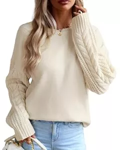 Atxnn Pullover & Strickmode Atxnn Pullover Damen Winter Herbst Strickpullover Elegant Rundhals Sweatshirt Zopfmuster Langarm Pulli Warm Locker Sweater Strickpulli