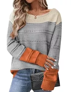 Hotouch Pullover & Strickmode Hotouch Pullover Damen Herbst Elegant Strickpullover Locker Hollow Out Rundhals Pulli Lang Sweater Top Strick Winterpullover S-XXL