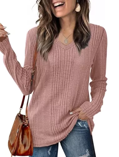 GLEENOD Pullover & Strickmode GLEENOD Pullover Damen V-Ausschnitt Sweatshirt Langarm Leichtes Einfarbiges Oberteil Winter Frühling 2025