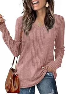 GLEENOD  GLEENOD Pullover Damen V-Ausschnitt Sweatshirt Langarm Leichtes Einfarbiges Oberteil Winter Frühling 2025