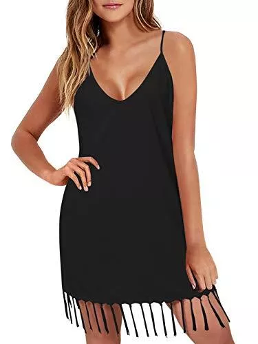 Style Dome Freizeit Style Dome Sommerkleid Damen Chiffon Minikleid Kurz Lässig Ärmellos Spaghetti Träger Casual Strandkleid