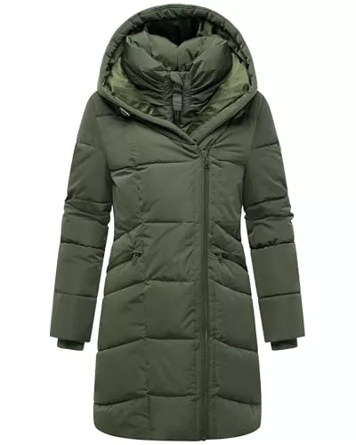 MARIKOO Mäntel MARIKOO Damen Langer Mantel warme Winterjacke mit doppeltem Reißverschluss und Kapuze Virenaa 16 S-3XL