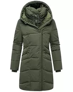 MARIKOO  MARIKOO Damen Langer Mantel warme Winterjacke mit doppeltem Reißverschluss und Kapuze Virenaa 16 S-3XL