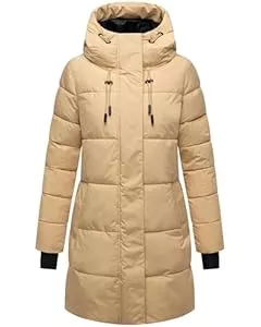 MARIKOO  MARIKOO Damen Wintermantel Warmer Steppmantel lang mit Verstellbarer Kapuze und reflektierenden Details Kaituu XVI XS-6XL