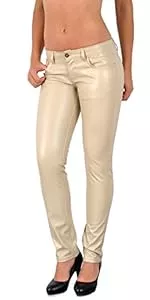 ESRA  ESRA Damen Lederhose Damen Hose tiefer Bund in Leder Optik Straight-Fit Hüfthose für Frauen H12