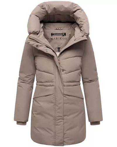 MARIKOO Jacken MARIKOO Damen Langer Mantel warme Winterjacke mit Kapuze und Taillenzugband Delilah 16 XS-5XL
