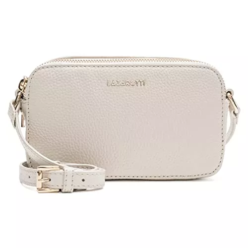 Lazarotti Taschen & Rucksäcke Lazarotti Bologna Damen Handtasche - Umhängetasche mit zwei Hauptfächern und längeverstellbarem Schulterriemen - Crossbody Bag aus Leder mit Innenfächern - 18 cm (offwhite), LZ03008