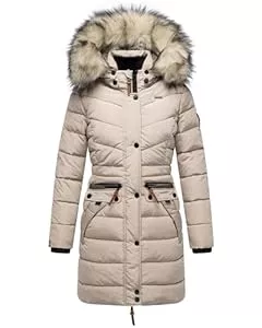 Navahoo  Navahoo Damen Wintermantel warmer Steppmantel lang mit abnehmbarer Kunstfell-Kapuze Paula XS-5XL