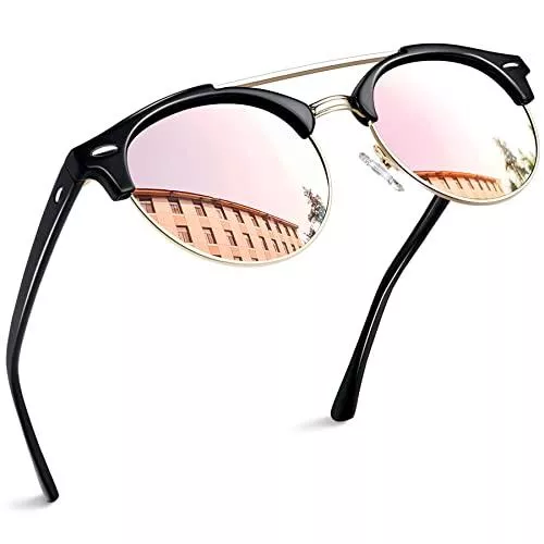 Joopin Sonnenbrillen & Zubehör Joopin Sonnenbrille Doppelbrücke Damen/Herren Retro Sonnenbrille Halbrahme Runde Sonnenbrille Polarisiert Verspiegelt