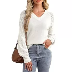 ZLIGXEA  ZLIGXEA Damen Strickpullover für Frühling Herbst Elegant Langärmeliger Casual Pullover Mit V-Ausschnitt
