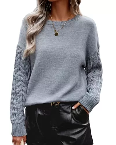 Atxnn Pullover & Strickmode Atxnn Pullover Damen Winter Herbst Strickpullover Elegant Rundhals Sweatshirt Zopfmuster Langarm Pulli Warm Locker Sweater Strickpulli