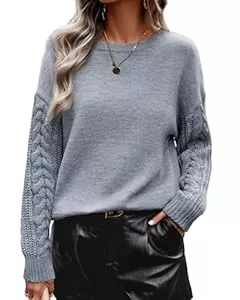 Atxnn  Atxnn Pullover Damen Winter Herbst Strickpullover Elegant Rundhals Sweatshirt Zopfmuster Langarm Pulli Warm Locker Sweater Strickpulli