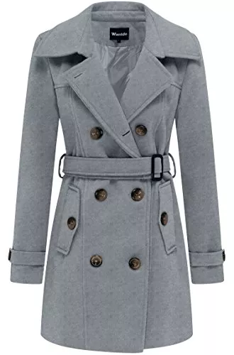 Wantdo Mäntel Wantdo Damen Winterdicke Jacken Warme Winddicht Jacke Wollmischung Erbsenmäntel Zweireihige Mittellange Mäntel Slim Fit Cabanjacke mit Schulterklappen