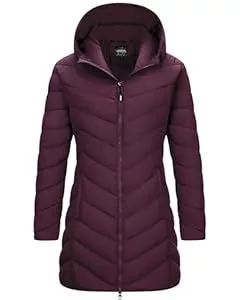 Outdoor Ventures  Outdoor Ventures Damen Wintermantel Langer Warmer Steppmantel Leicht Parka Wasserdicht Winterjacke mit Kapuze Funktionsjacke Übergangsjacke