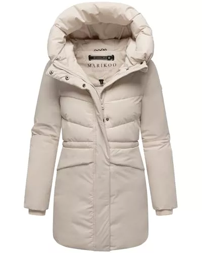MARIKOO Jacken MARIKOO Damen Langer Mantel warme Winterjacke mit Kapuze und Taillenzugband Delilah 16 XS-5XL