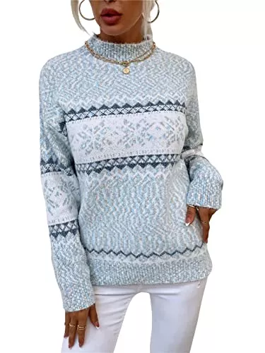 KANDEMY Pullover & Strickmode KANDEMY Damen Weihnachtspullover mit kleinem Stehkragen Christmas Pullover Warm Strickpullover mit Streifen Schneeflocken Winter Pullis für Frauen Oberteile Langarm