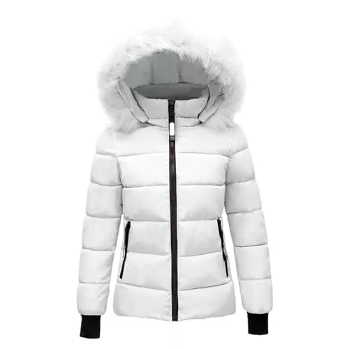 Generisch Jacken Puffer Jacke Damen Winter Leichte Steppjacke Winterjacke Damen Mit Fellkapuze Kurz Pufferjacke Gesteppter Dicke Warme Daunenjacke Winddichter Mantel Outdoor Jacken