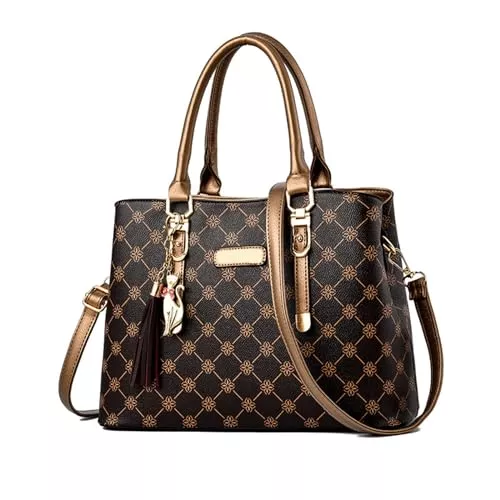 NICOLE & DORIS Taschen & Rucksäcke NICOLE & DORIS Damen Handtasche Elegante Schultertaschen Bedruckte Handtaschen PU Leder Frauen Umhängetasche Shopper Tote Mittelgross Tasche Henkeltasche mit Anhänger