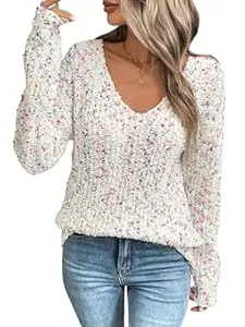 GORGLITTER Pullover & Strickmode GORGLITTER Damen Pullover Elegant Locker Damenpullover mit V-Ausschnitt Lässig Strickpullover Warmer Puli Winterpullover Herbst Winter