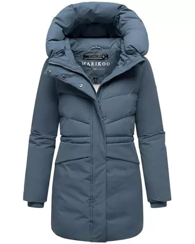 MARIKOO Mäntel MARIKOO Damen Langer Mantel warme Winterjacke mit Kapuze und Taillenzugband Delilah 16 XS-5XL
