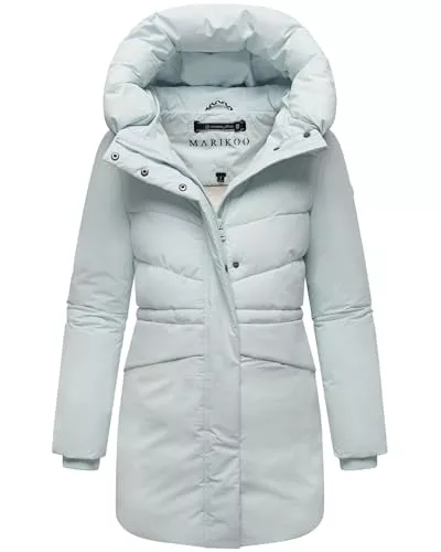 MARIKOO Mäntel MARIKOO Damen Langer Mantel warme Winterjacke mit Kapuze und Taillenzugband Delilah 16 XS-5XL