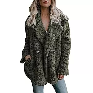 FUPODD  Winterjacke Damen Warm Gefüttert Fleecejacke Damen Zweireiher Wintermantel Damen Dicke Jacke Damen Winter Teddyjacke Damen Umlegekragen Wollmantel Plüschjacke Frauen Kuscheljacke Flauschig