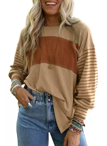 BUNSLOOM Pullover & Strickmode BUNSLOOM Sweatshirt Damen Pullover Oversize Rundhals Langarm Pulli Farbblock Herbst Blusen Lässige Striped Oberteil Tops