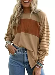 BUNSLOOM Pullover & Strickmode BUNSLOOM Sweatshirt Damen Pullover Oversize Rundhals Langarm Pulli Farbblock Herbst Blusen Lässige Striped Oberteil Tops
