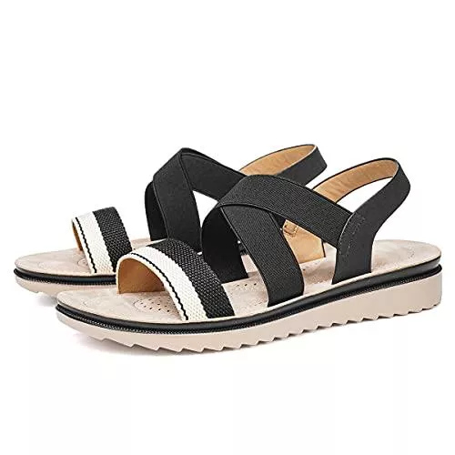 gracosy Sandalen & Slides gracosy Flach Sandalen Sommer Damen Flexibel Gummiband Sandalen Mode Farben mischen Sommerschuhe Freizeit Urlaub Strandschuhe Bequeme Walkingschuhe Schwarz Rot Blau
