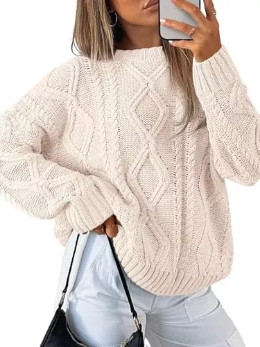 BUNSLOOM Pullover & Strickmode BUNSLOOM Pullover Damen Zopfmuster Rundhals Pullover Langarm Kurz Strickpullover Herbst Winter Elegant Oberteile