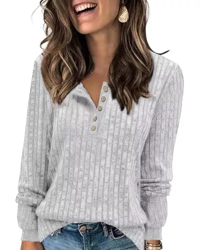 Tanmolo Pullover & Strickmode Tanmolo Damen Leichte Strickpullover Langarm Henley Shirt Herbst lässig Rundhals-Knöpfe Elegant Sweatshirt Tunika Tops